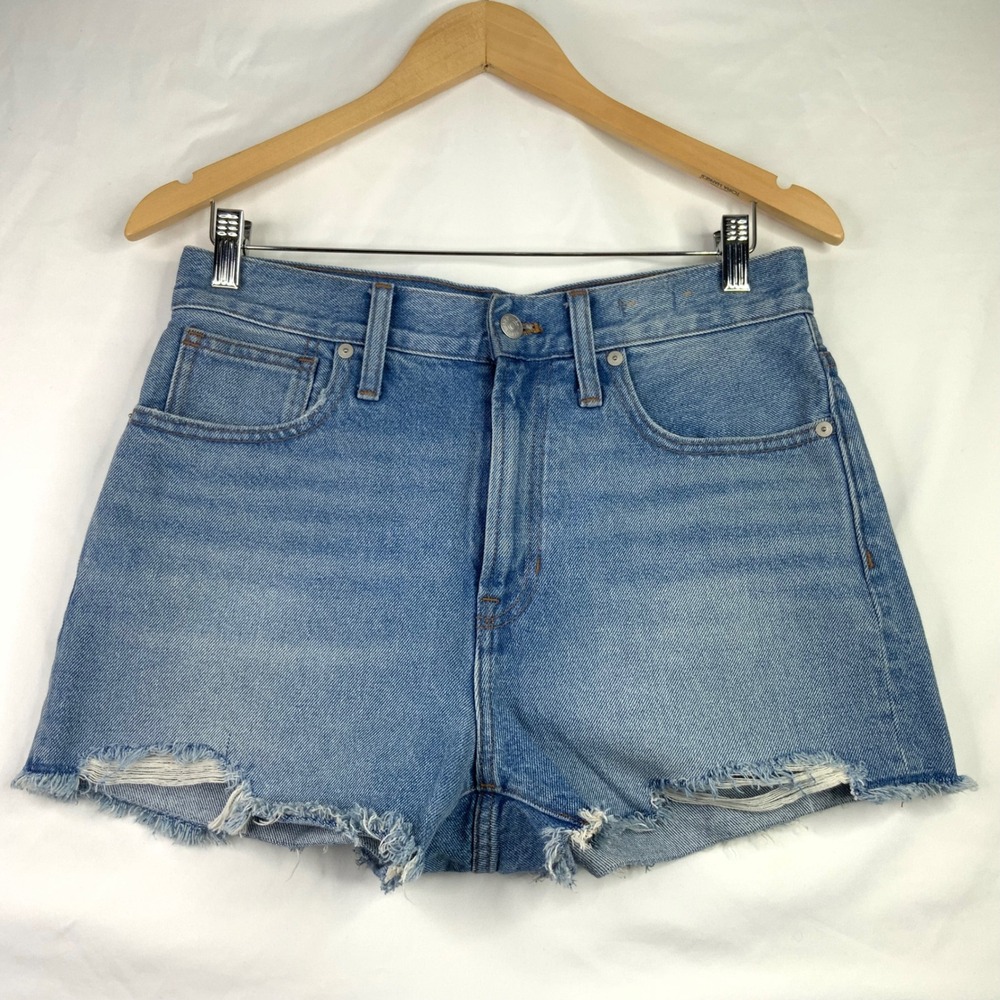 Madewell The Perfect Jean Short Light Wash Distressed Raw Hem Denim 28